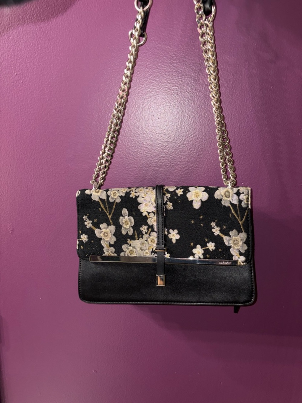 Anne Klein- Black Floral Chain-Handle Women’s Shoulder Bag